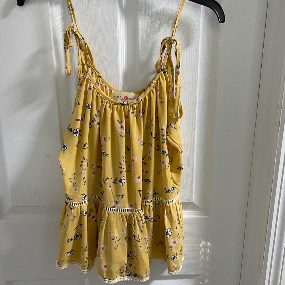 Yellow/flower tie strap top